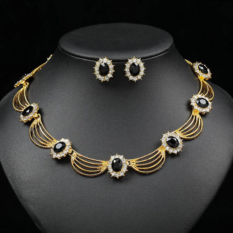 Vintage Bridal Jewelry Set: Zircon Necklace & Earrings
