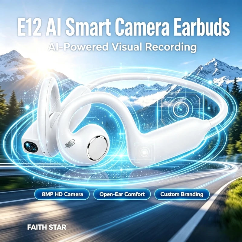 E12 Smart Open-Ear Headphones with 8MP Camera