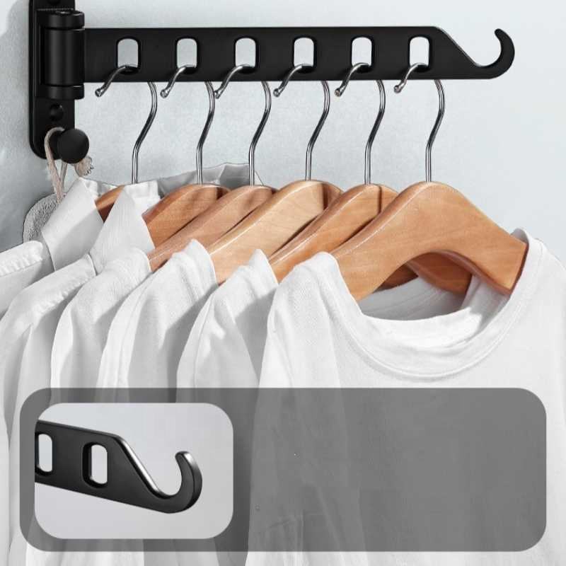 Wall-Mounted Laundry Drying Rack – Movable Storage Hanger with Hooks