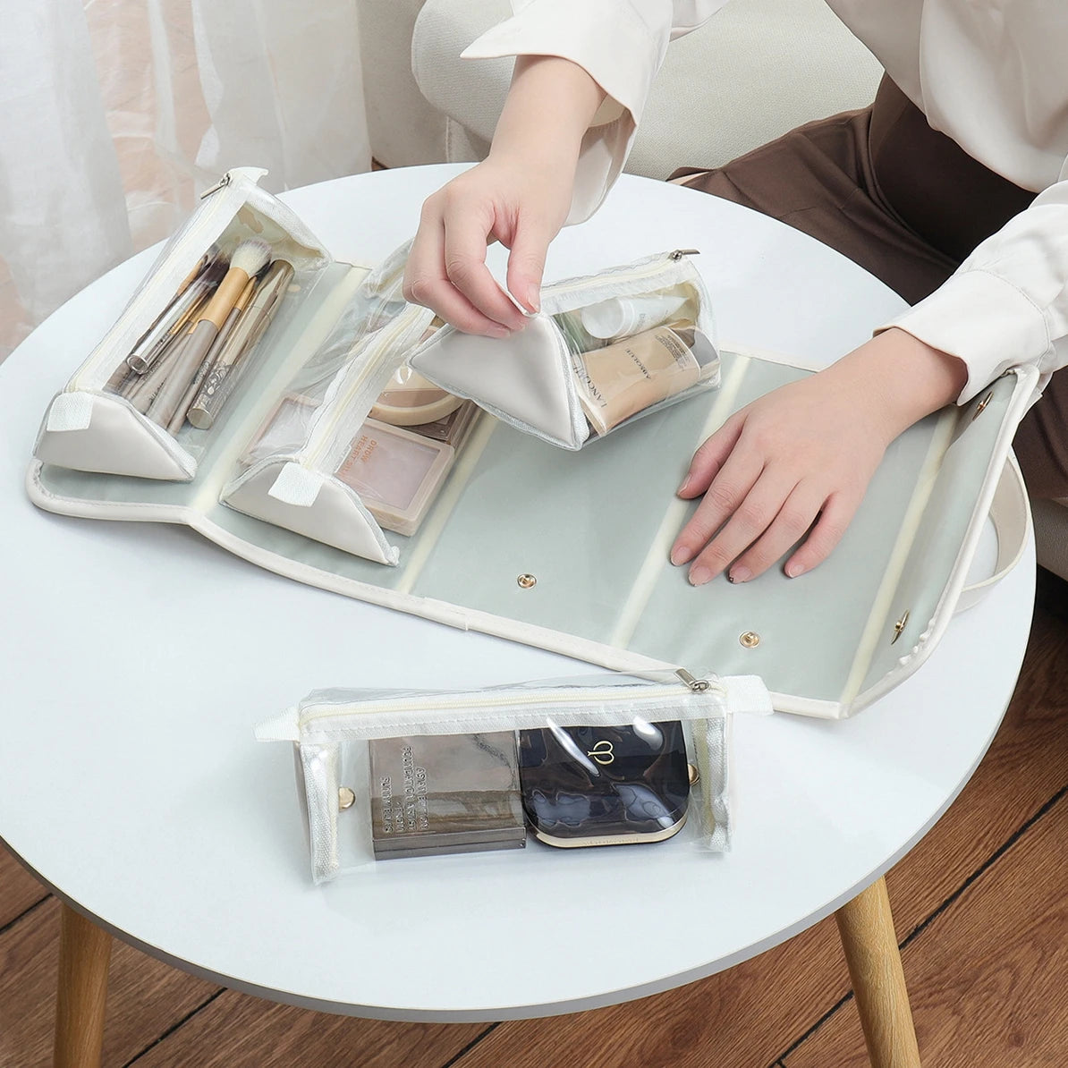 High Quality Custom Detachable Vegan Leather Makeup Organizer
