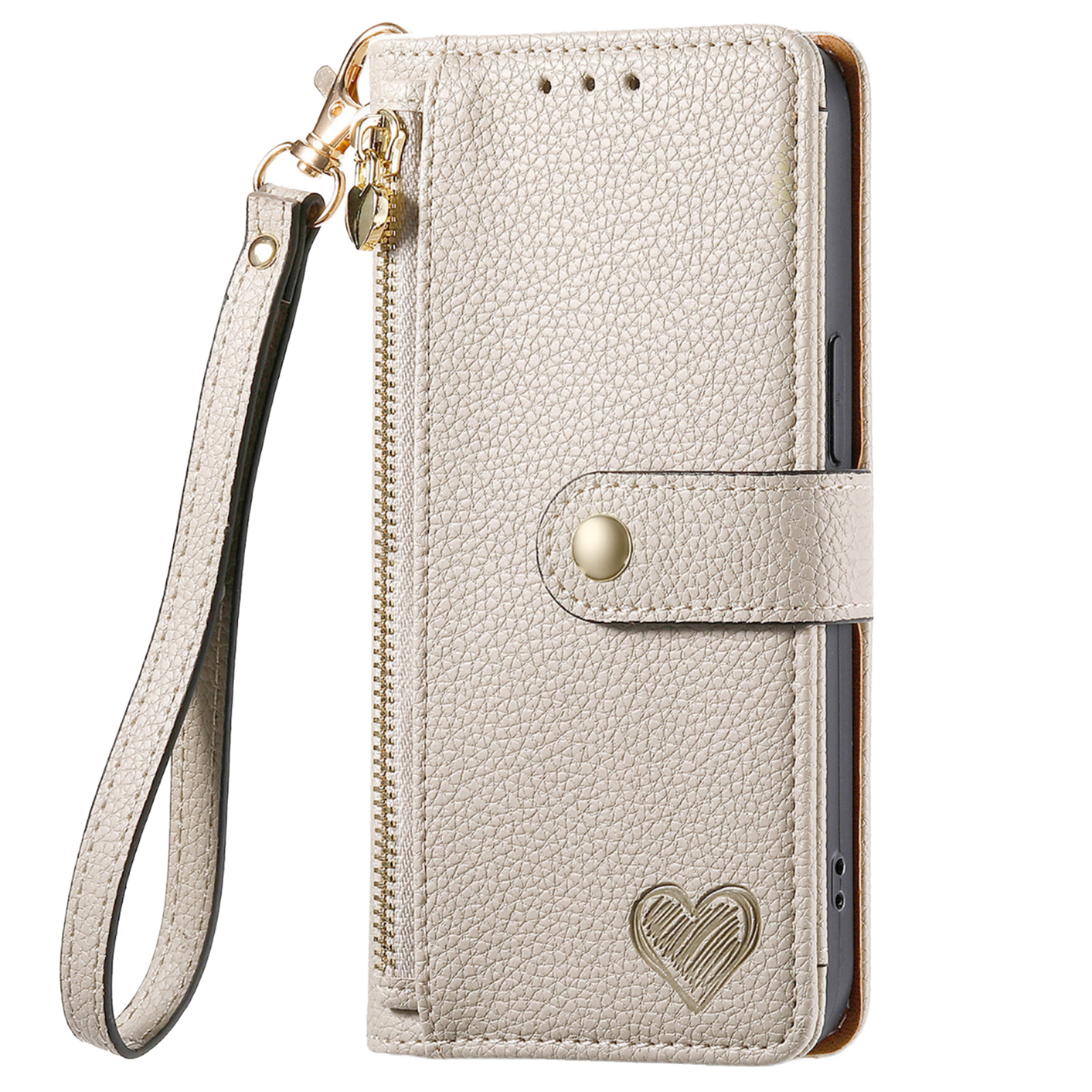 Luxury Heart Design Flip Leather Wallet Case for Girls – Card Holder & Book Style Cover for Mobile Phone
