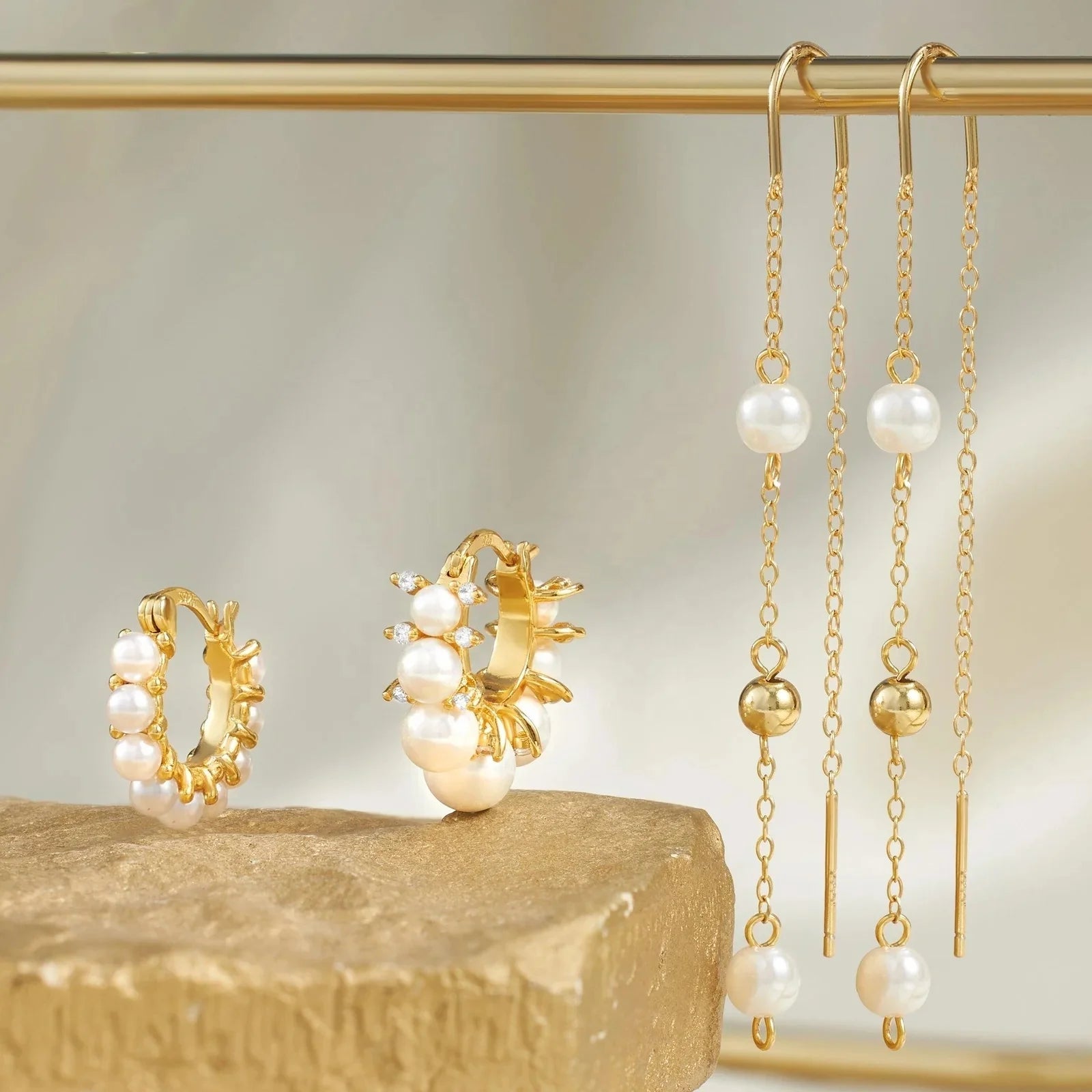 Elegant French Style Pearl Hoop Earrings