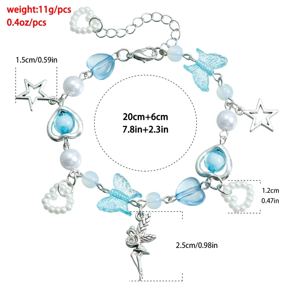 Charming Butterfly Heart Bracelet - Sweet Y2K Jewelry