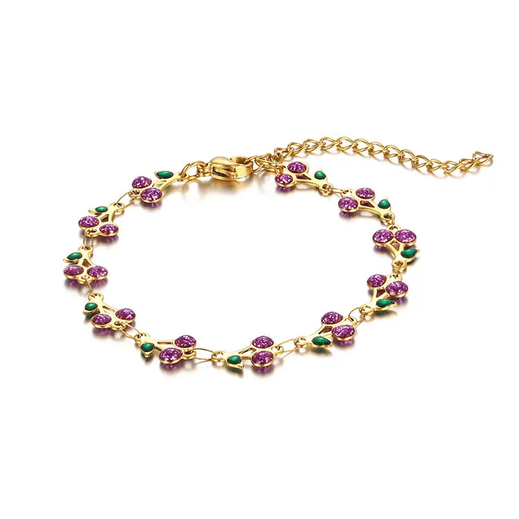 18K free Gold Plated Cherry Charm Bracelet for Women