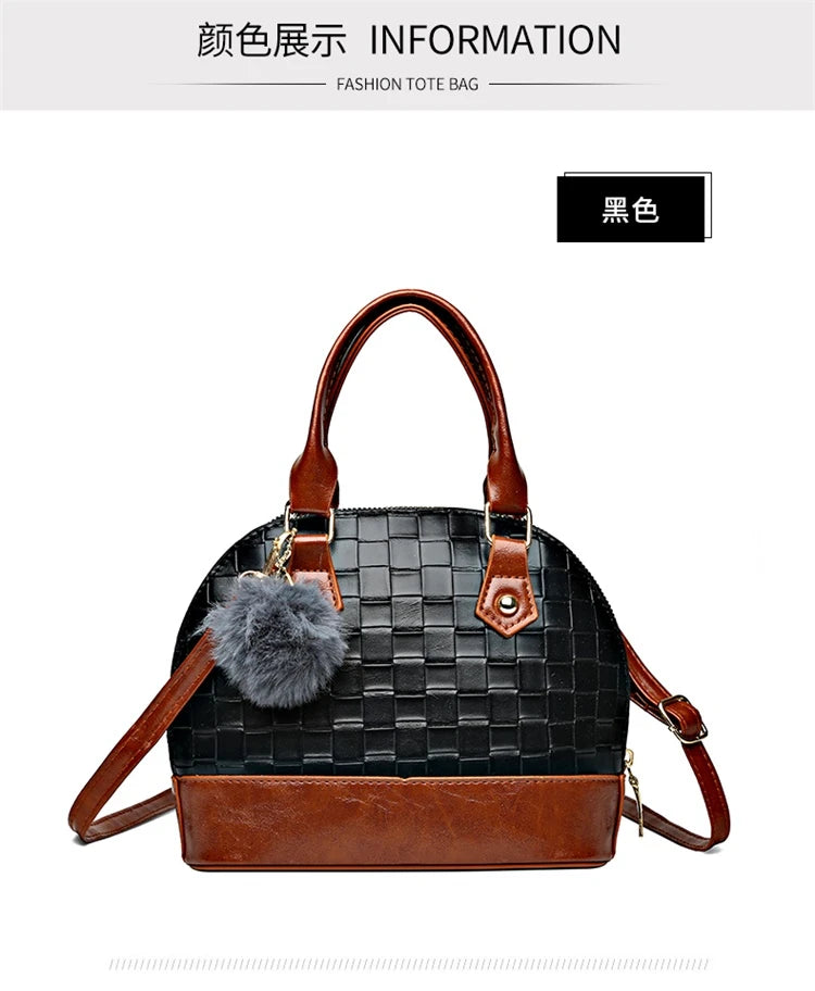 Women's Vintage Woven Pattern Plaid Shoulder Handbag Soft Synthetic