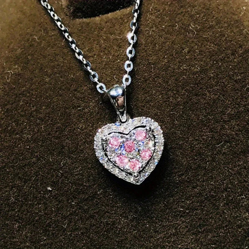 Elegant Valentine's Heart Necklace - 18" Zirconia
