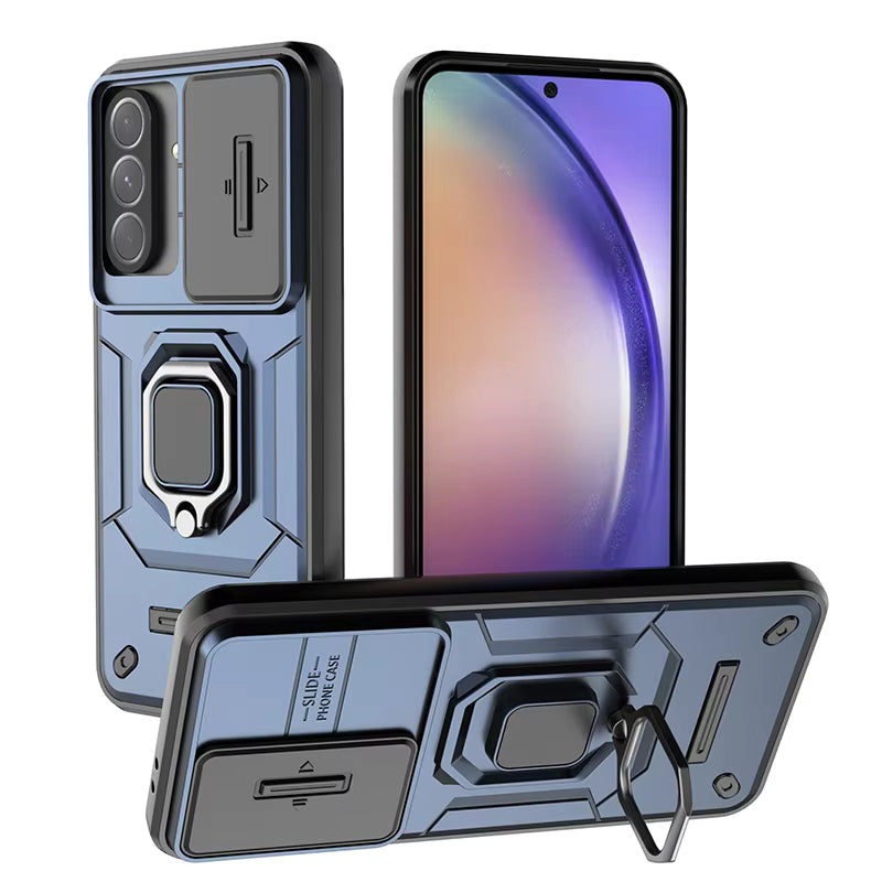 Shockproof Slide Camera Lens Ring Stand Case – Protective Cover Coque Funda for Samsung