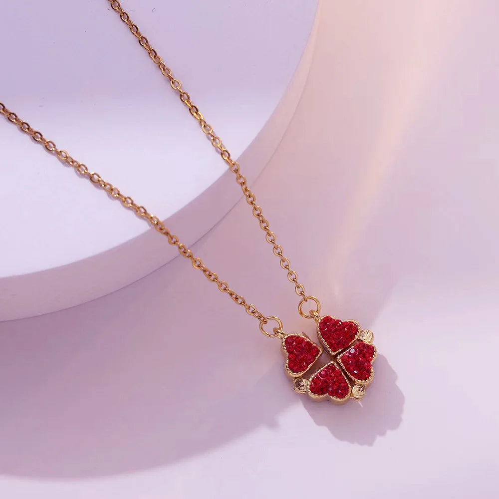 Luxury Gold Zircon Clover Heart Necklace