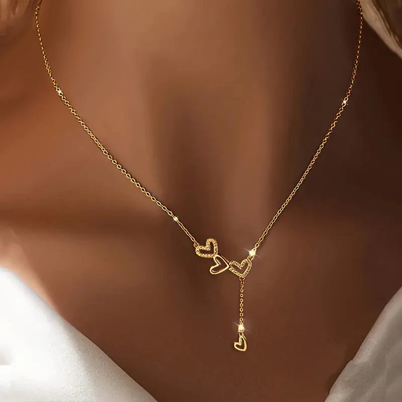 KISSWIFE Heart Zircon Tassel Necklace for Women