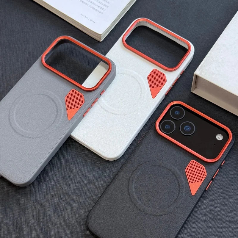 Luxury Magnetic Leather iPhone Case with Heat Dissipation