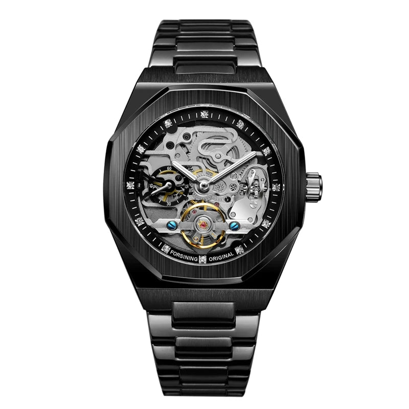 Luxury Silver 3D Hollow Automatic Watch for Men