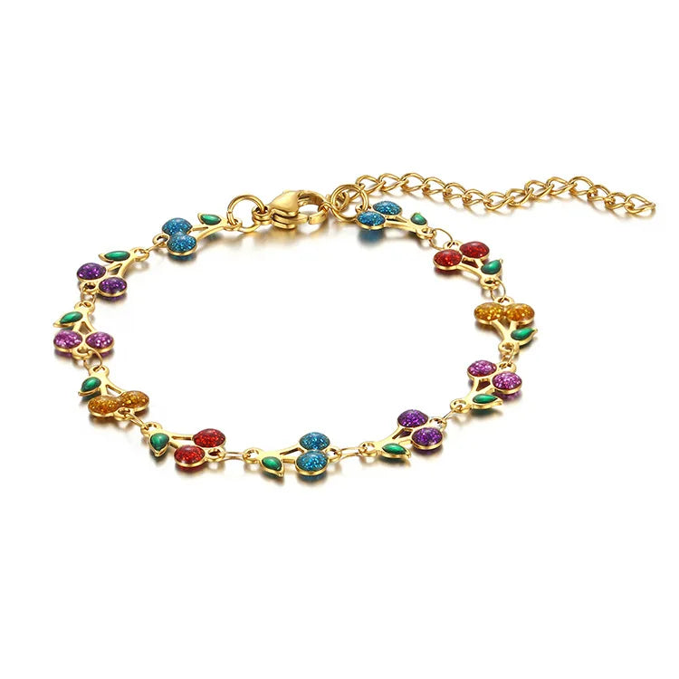 18K free Gold Plated Cherry Charm Bracelet for Women