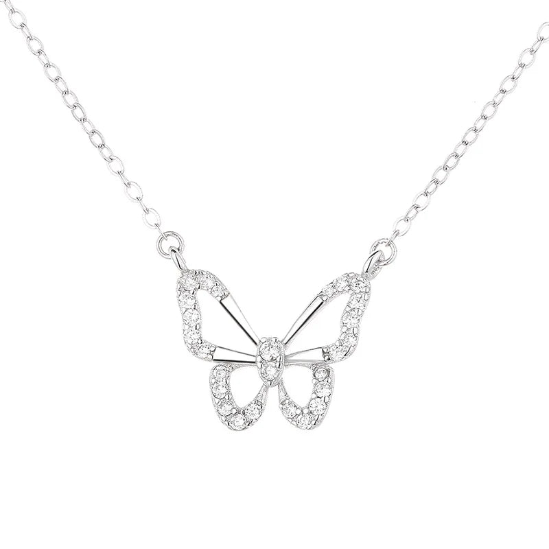 Elegant Zircon Butterfly Sterling Silver Necklace