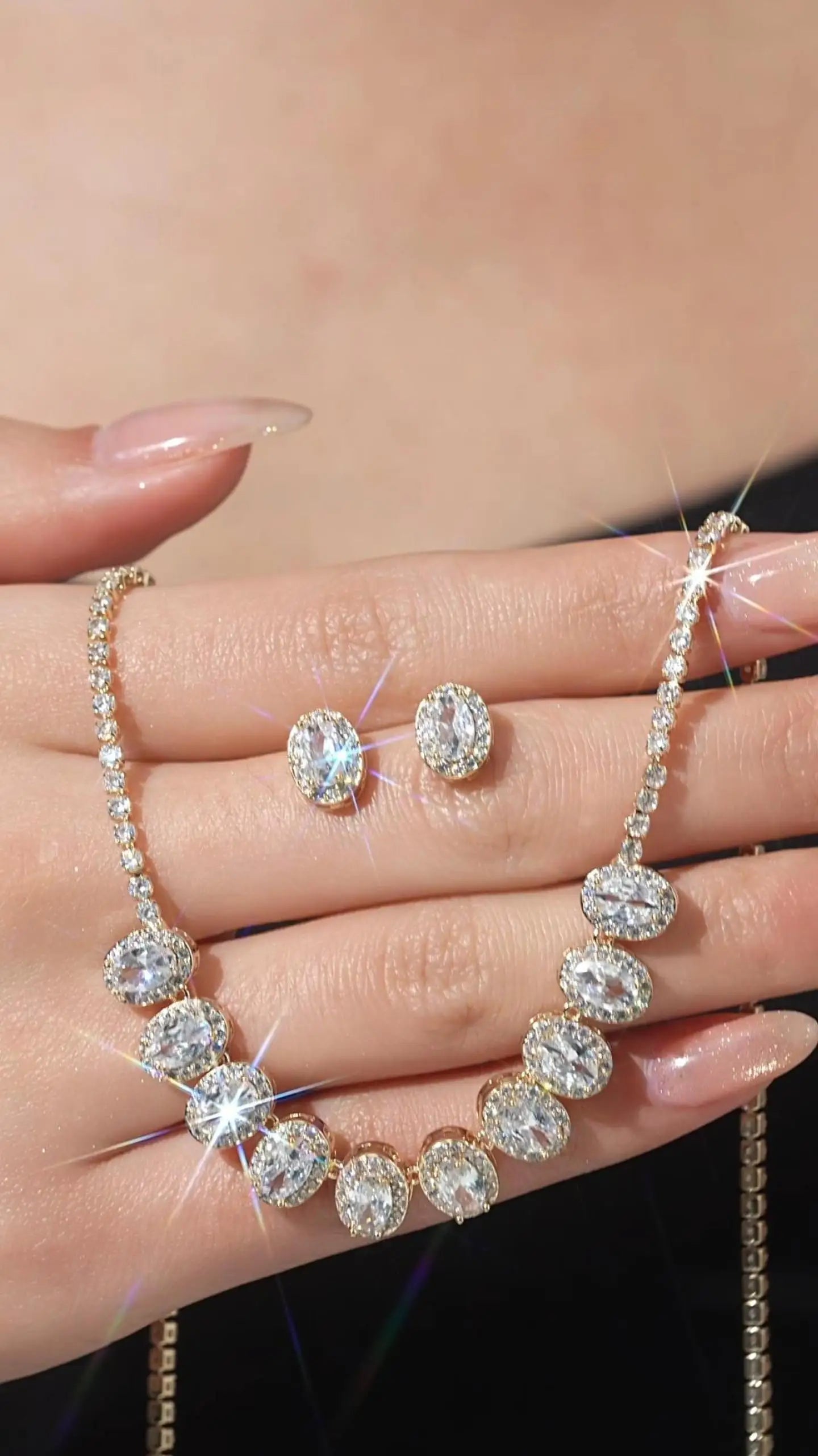 Vintage Zircon Gold Plated Necklace & Earring Set