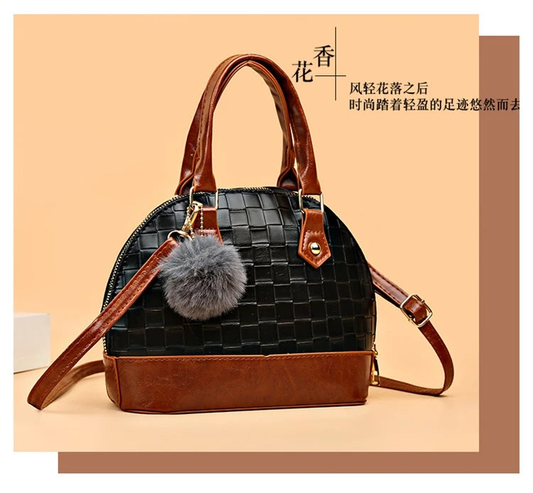 Women's Vintage Woven Pattern Plaid Shoulder Handbag Soft Synthetic