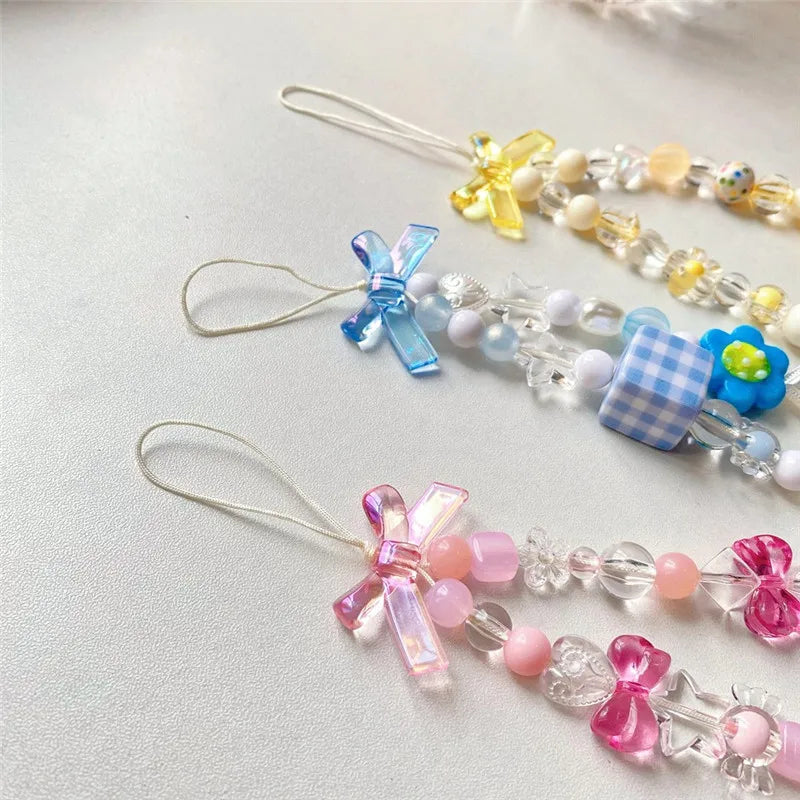Elegant Bow Beaded Phone Charm Lanyard
