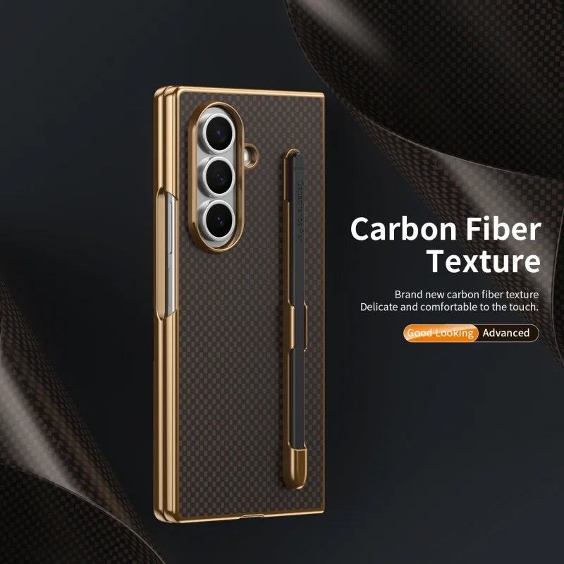Business Plating Carbon Fiber Texture Phone Case for Samsung Z Fold