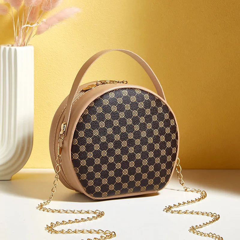 Luxury PU Leather Vintage Checkered Round Lady`s