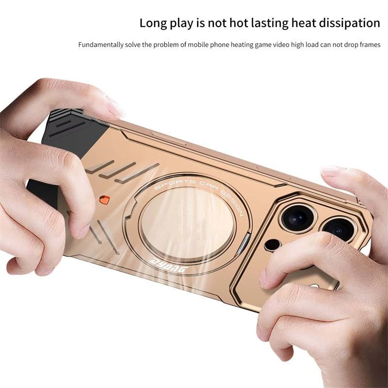 Ultra-Thin Aluminum Magnetic Case for iPhone 15/16 Pro Max – Heat Dissipation 360° Rotating Stand Metal Cover