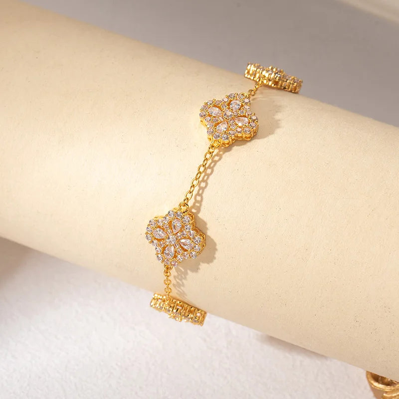 Elegant Copper Zircon Flower Bracelets