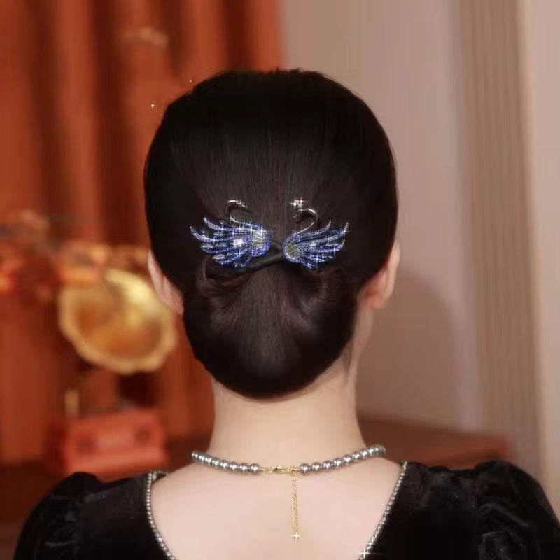 Blue Rhinestone Feather Hair Bun Maker for Women