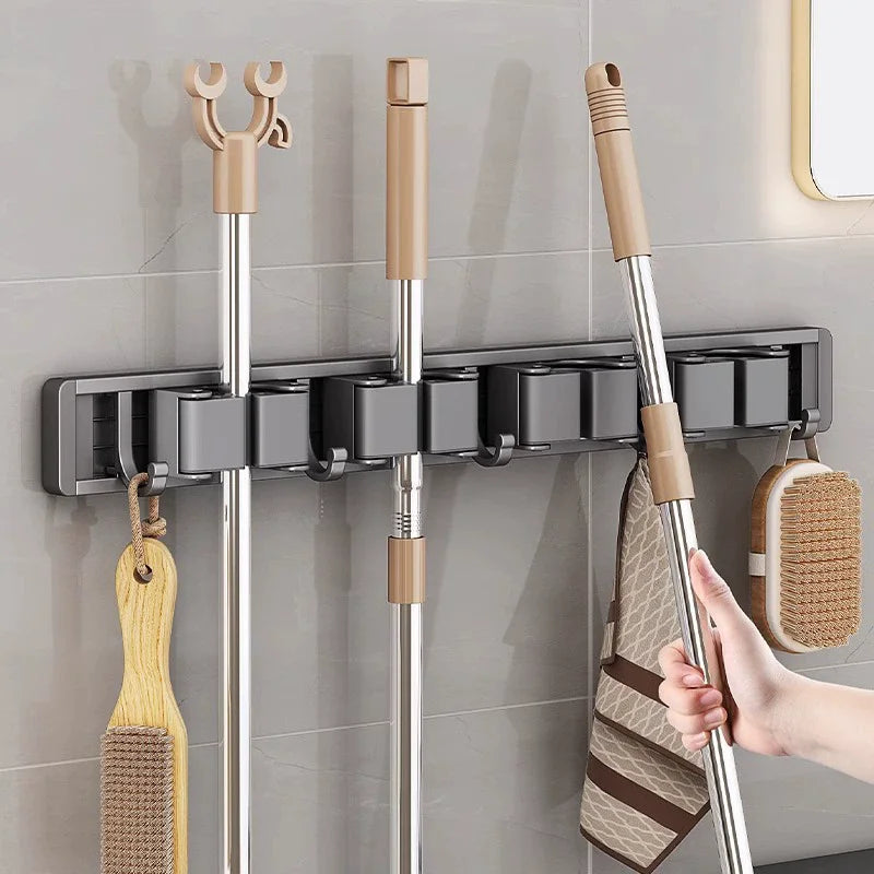 Self-Adhesive Metal Mop & Broom Organizer