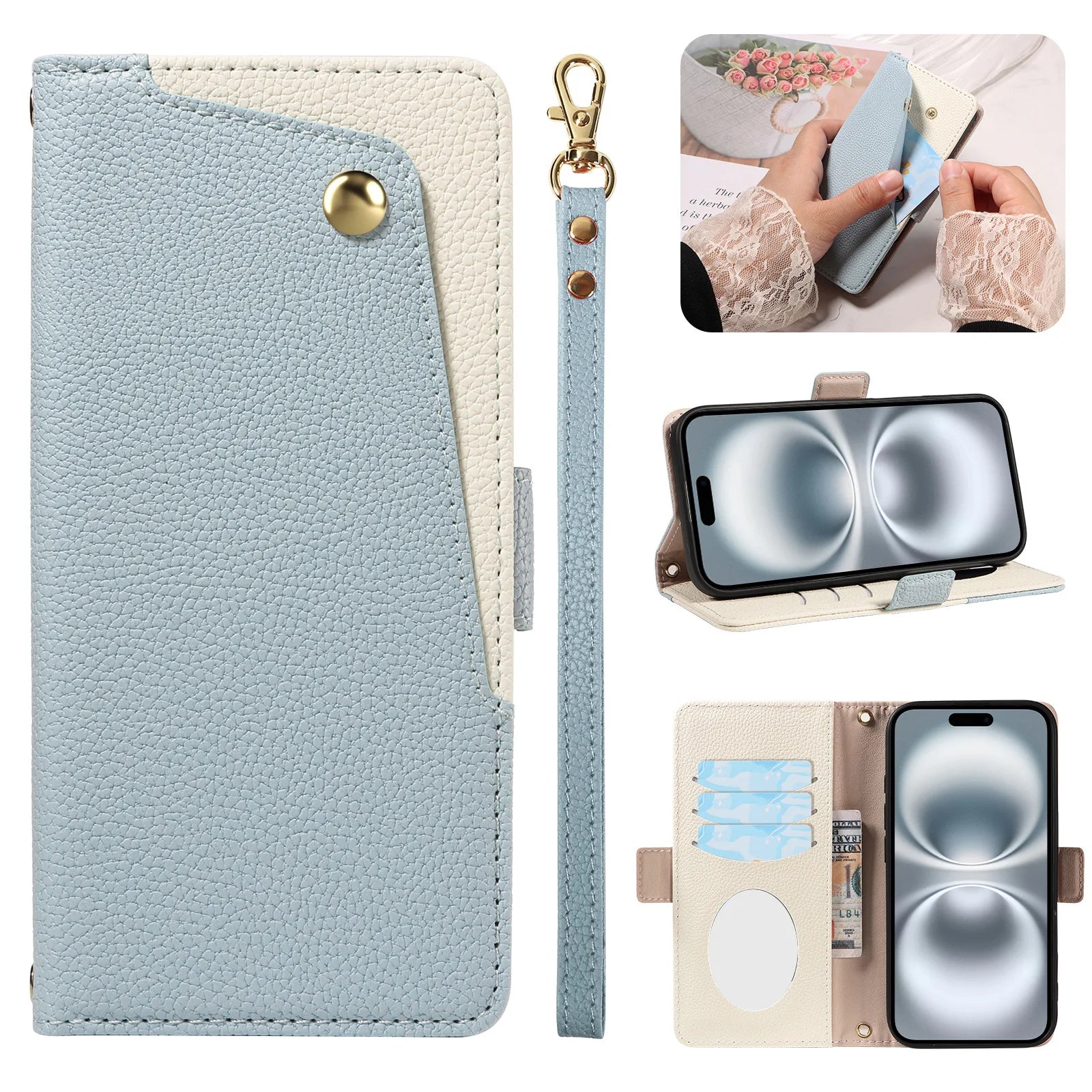 Luxury PU Leather Phone Case with Mirror for  iPhone