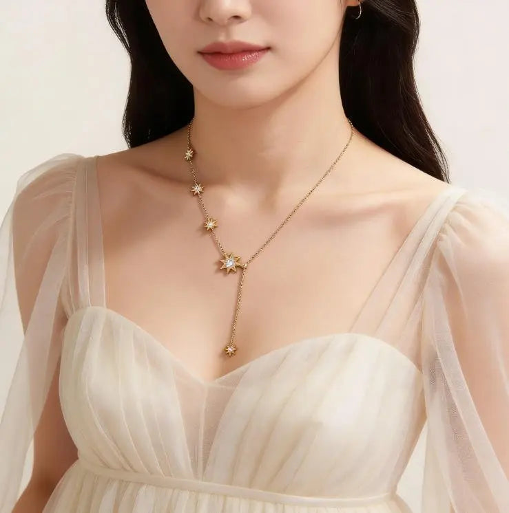 Gold Plated Zircon Y Lariat Necklace - Sunflower Design
