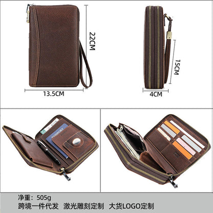 Black Angel Litchi Leather Double Zip Clutch Wrist Strap with Password Lock Travel Passport Bag