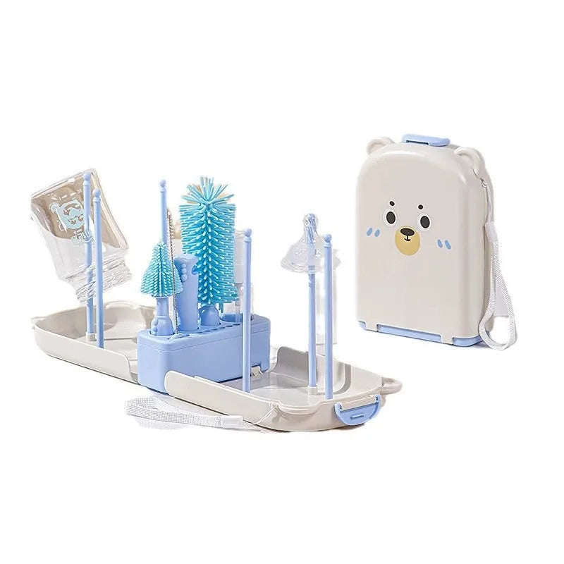 Baby Bottle Brush Set Portable Baby Bottle Drying Rack Cleaning Kit