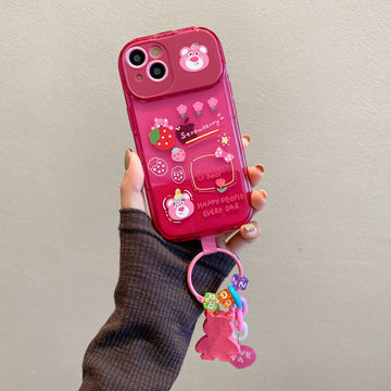 Cartoon Mirror Stand Silicone Case with Chain – Cute Toy Design Shockproof Back Cover for iPhone 16–11 Pro Max