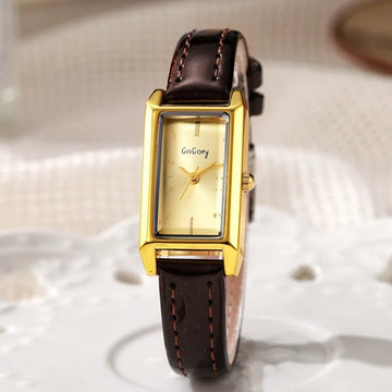 Gold Rectangular Eco-Friendly Women's Watch with Quartz