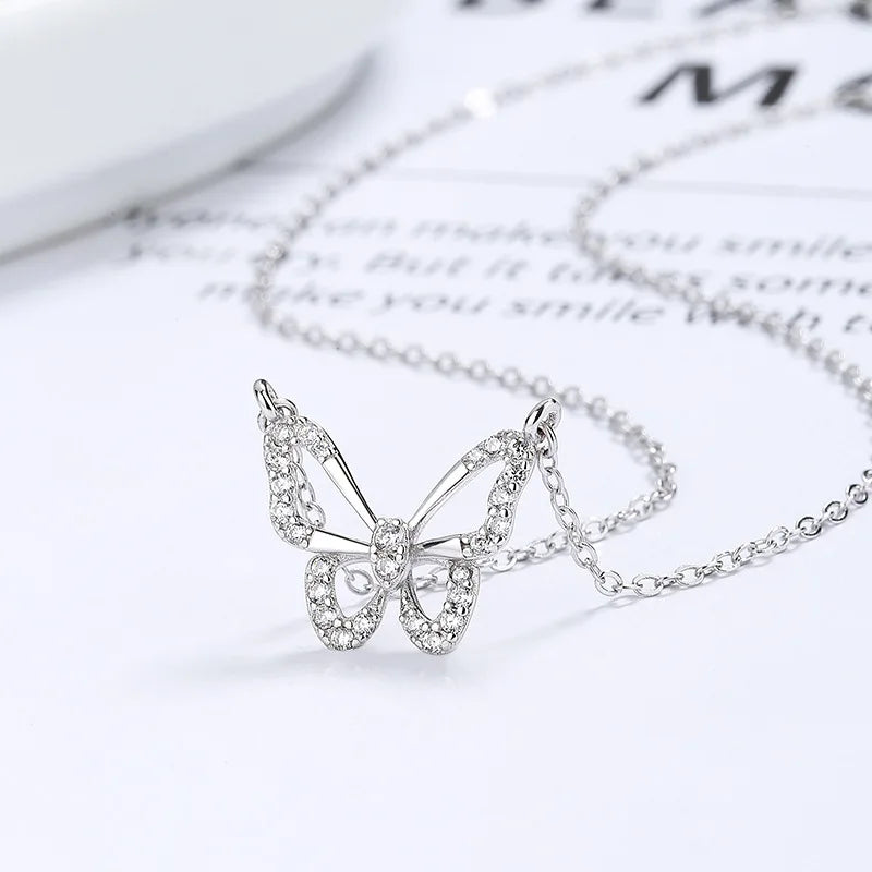 Elegant Zircon Butterfly Sterling Silver Necklace