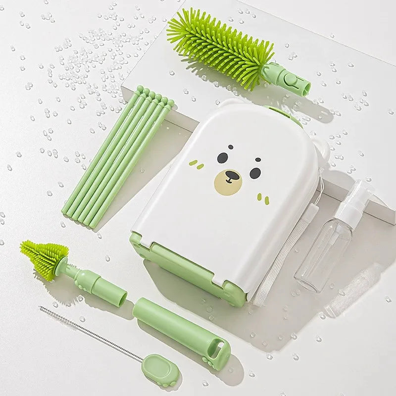 Baby Bottle Brush Set Portable Baby Bottle Drying Rack Cleaning Kit