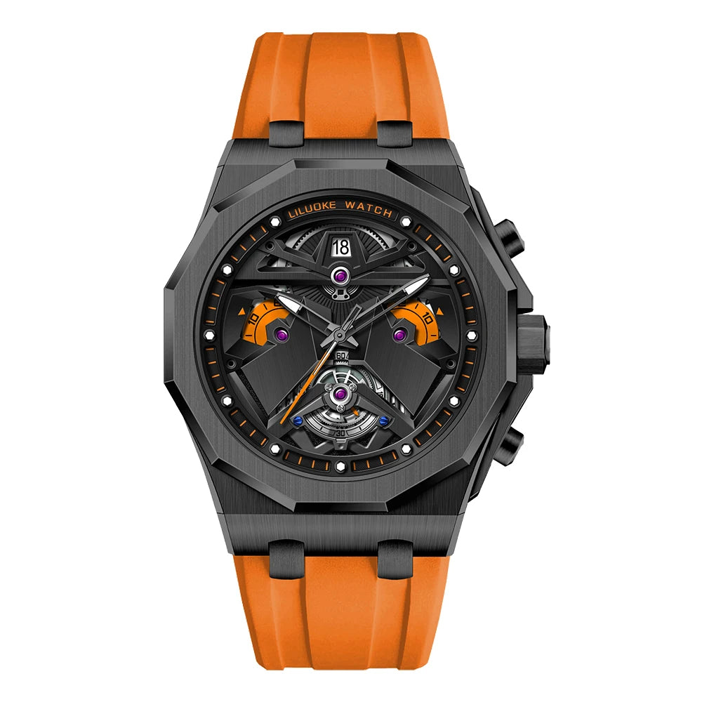 LILUOKE Man Wristwatch Quartz Watch Stainless Steel Case Silicone Strap Waterproof Fashion Watches for Men Sport Watch