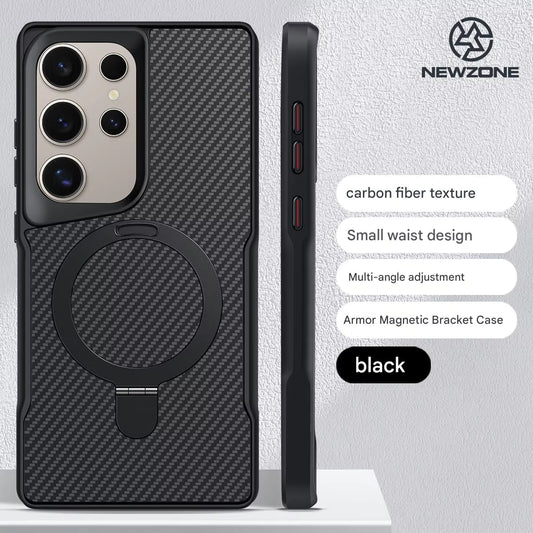 Magnetic Carbon Fiber Samsung Case – Shockproof Hard Cover with Hidden Stand