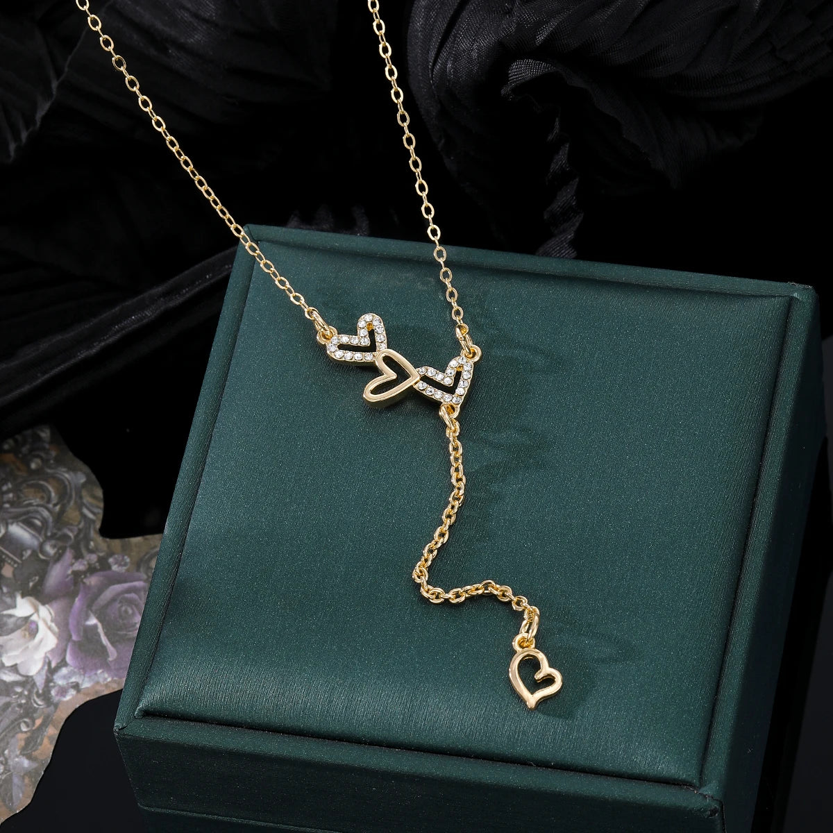 KISSWIFE Heart Zircon Tassel Necklace for Women