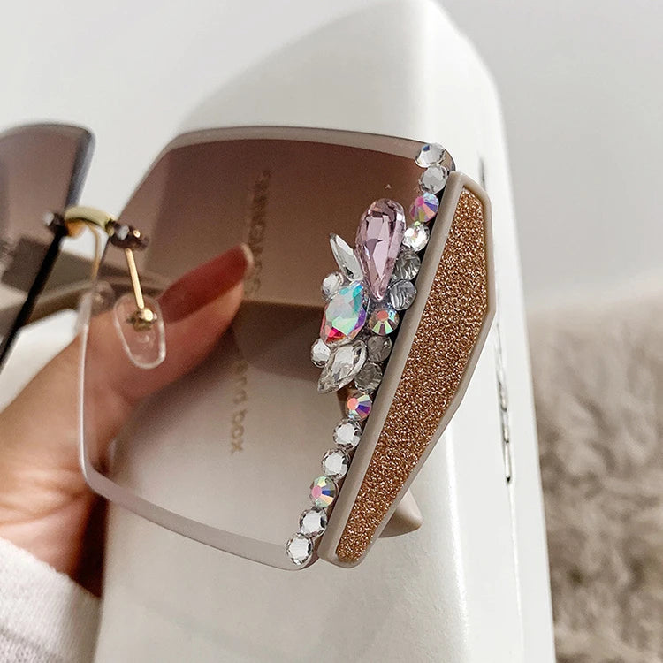 Rimless Oversize Rhinestone Sunglasses 2025