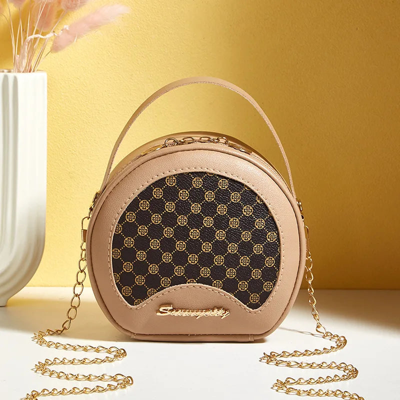 Luxury PU Leather Vintage Checkered Round Lady`s