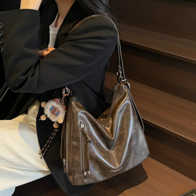 HANFEIZI Waterproof Pu Leather Retro Tote Shoulder Bag for Women