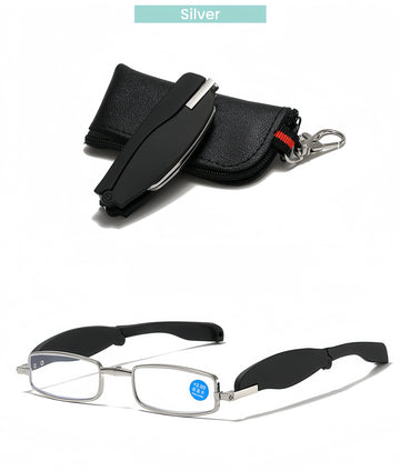 Mini Folding Key Chain Reading Glasses Metal Frame Plastic Temple Anti Blue Light Lenses