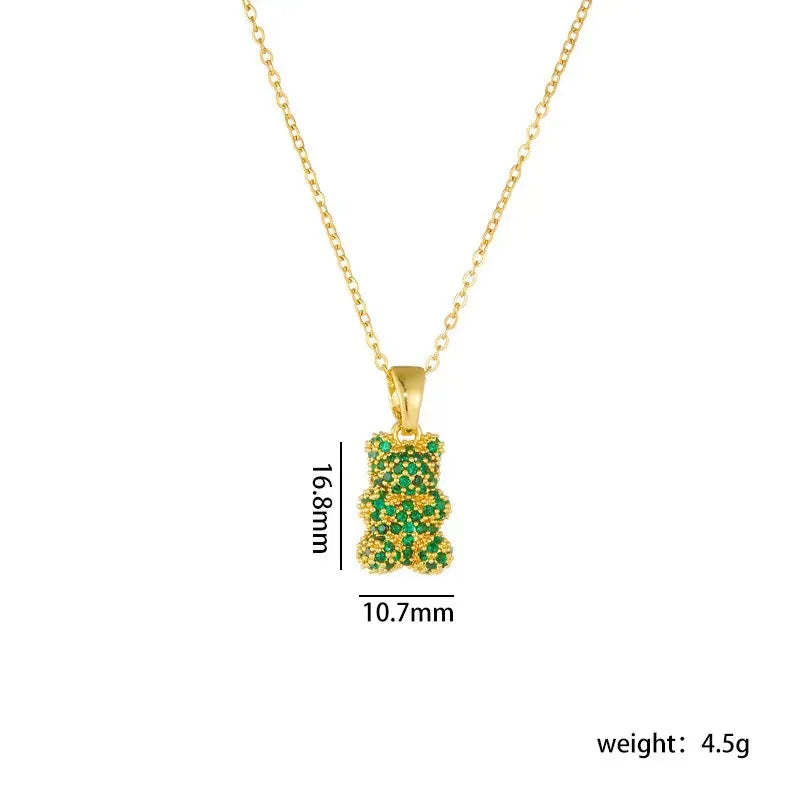 Korean Style Zircon Bear Gold Pendant Necklace