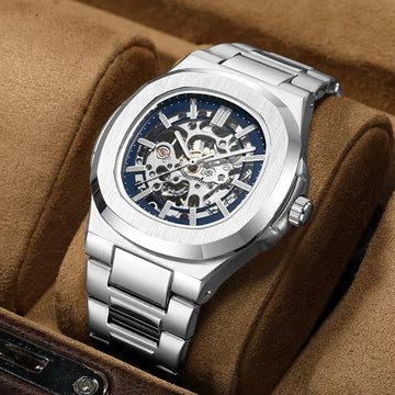 Luxury Mechanical Watch: Black & Gold Stainless Steel