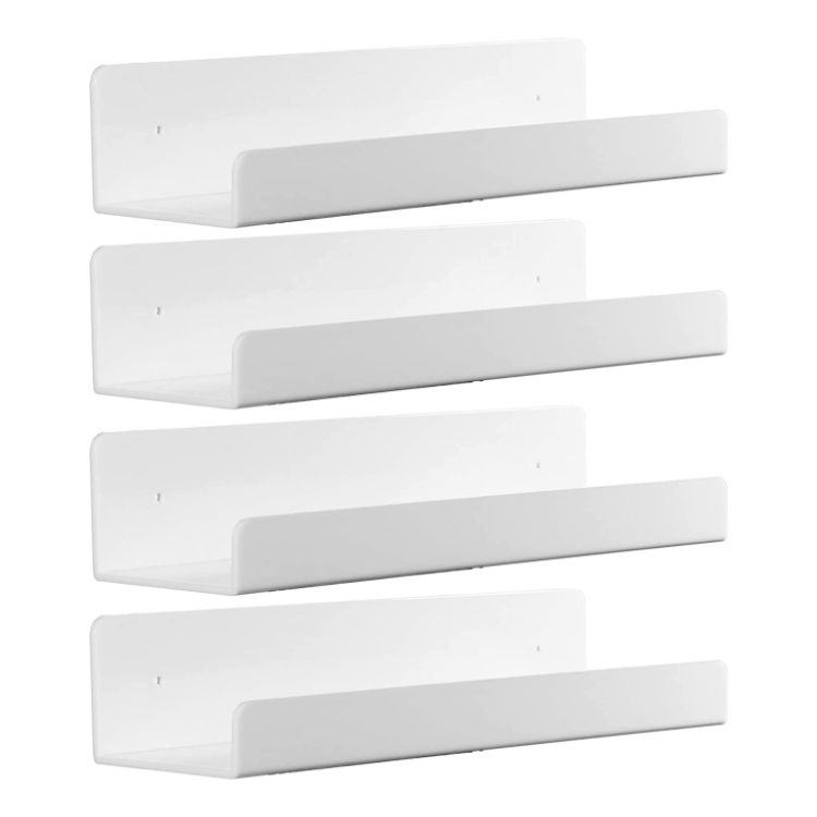 White Acrylic Floating Wall Mounted Nursery Kids Bookshelf Bathroom for Kids, Bedroom, Kitchen, Living Room, Bathroom,office