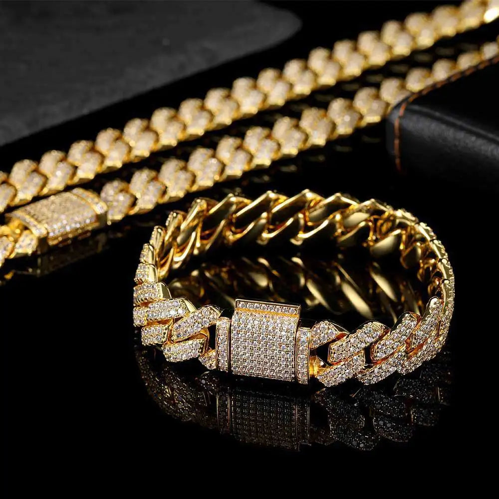 14mm Gold Plated Iced Out Cuban Link Necklace