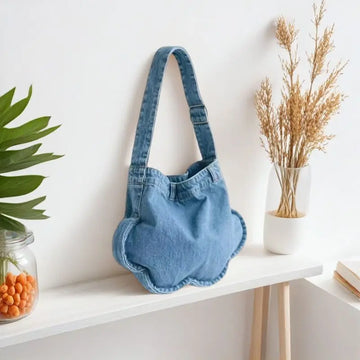 Korean Cute Flower Shaped Washed Denim Mobile Phone Shoulder