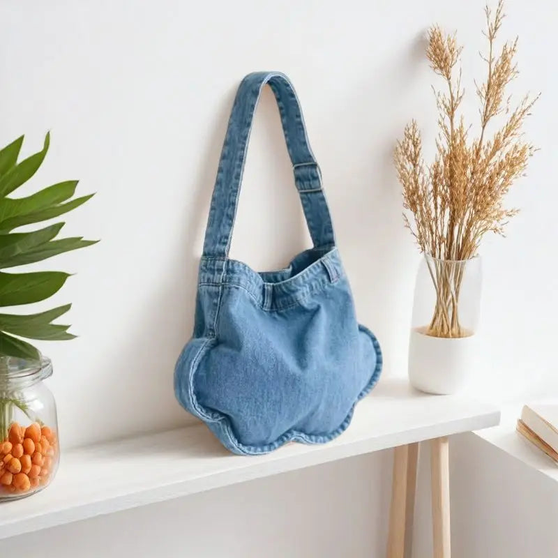 Korean Cute Flower Shaped Washed Denim Mobile Phone Shoulder