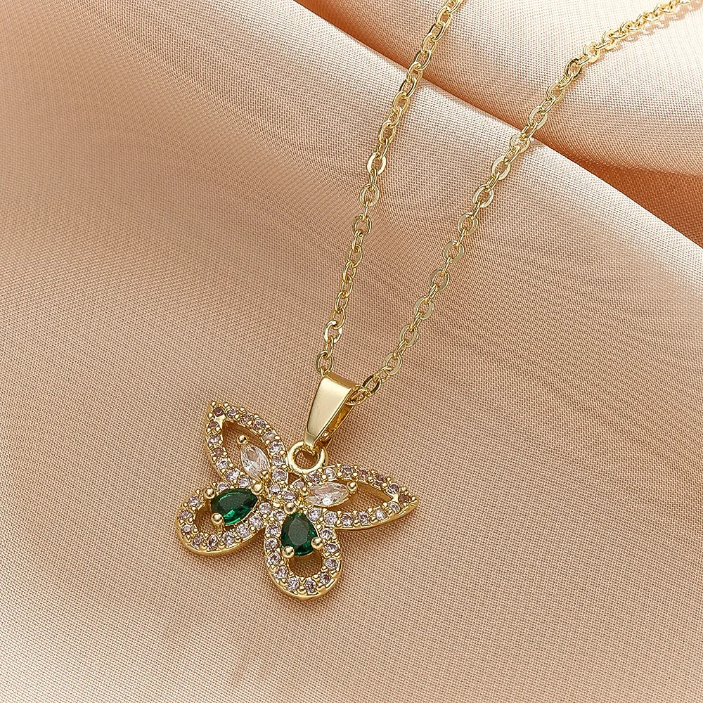 Elegant Zircon Butterfly Pendant Necklace