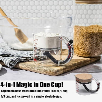 Multi-Functional 4-in-1 Measuring Cup – Adjustable Push Style with Space-Saving Base & Scraper