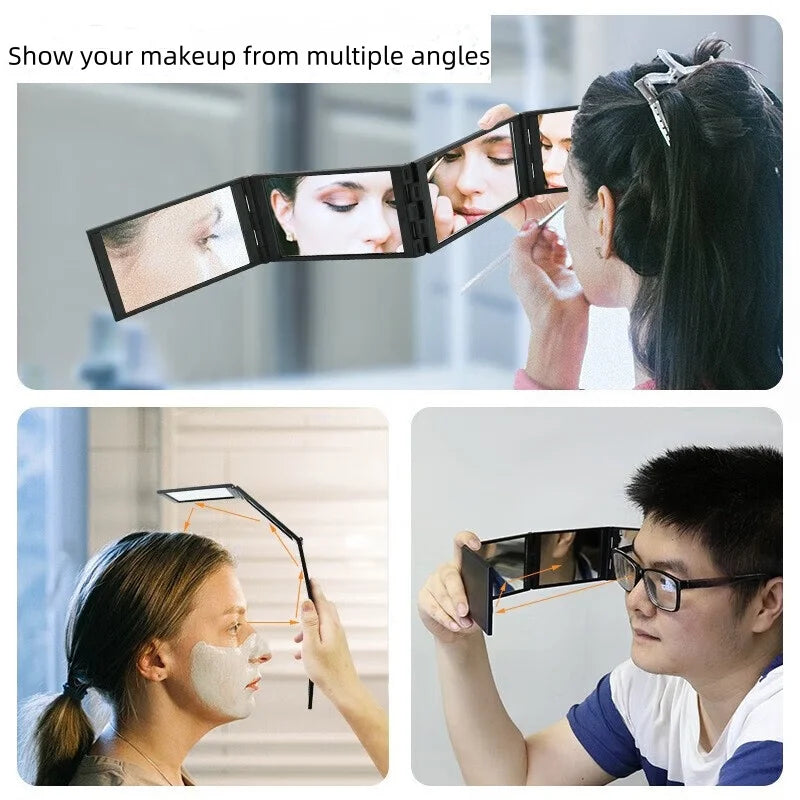 Small-Sized ABS Backpack Pocket Makeup Mirror Three-Fold Four-Sided